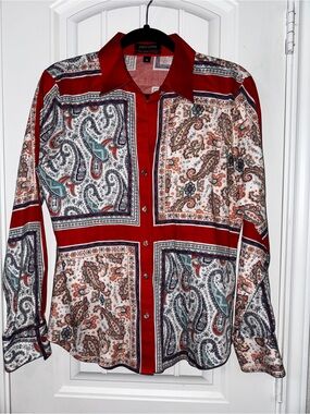 Paperwhite Red and White Paisley Patchwork Button-Down Shirt